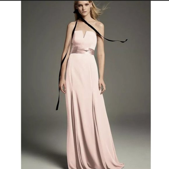 VERA WANG 'White' Bridesmaid Prom V-Wire Crepe Mermaid Dress Light Mauve Size 4 - Picture 1 of 14